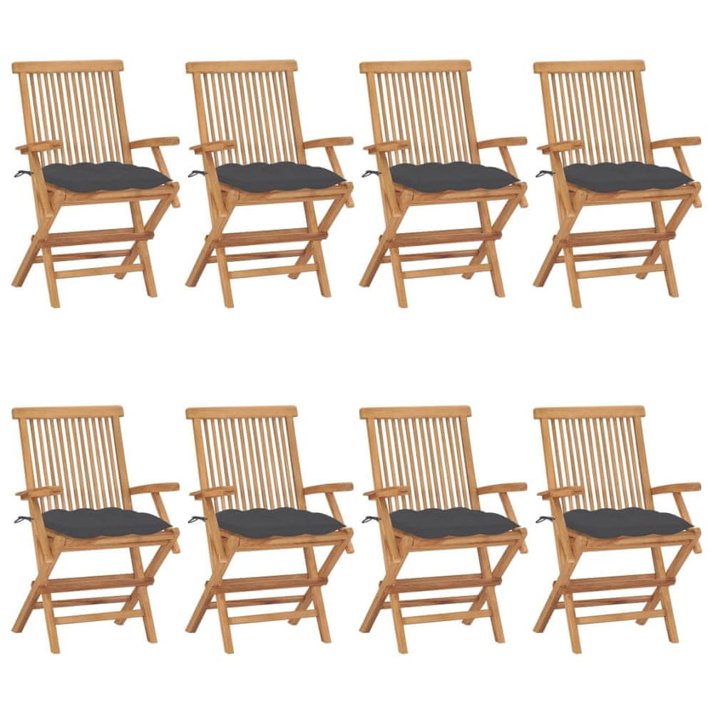 Vidaxl Záhradné stoličky s antracitovými podložkami 8 ks tíkový masív